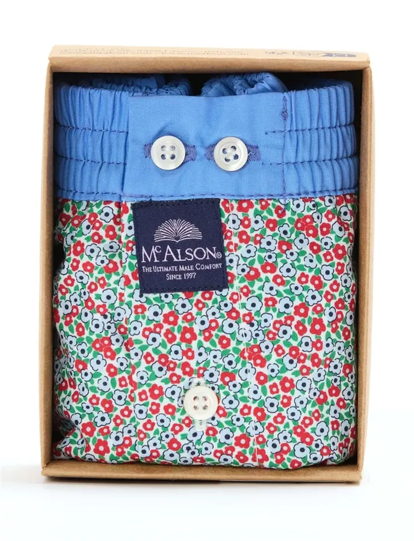 Ondergoed Mc Alson lichtblauw boxershort rode bloemen