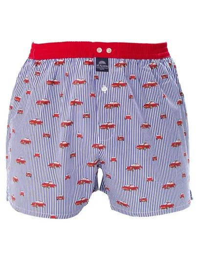 Mc Alson Mc Alson boxershort wit gestreept met auto opdruk donkerblauw