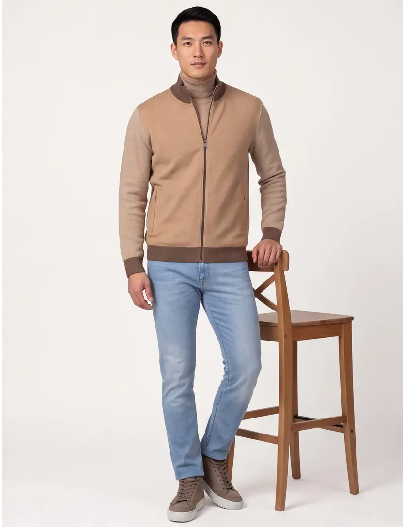 Beige vest Baileys katoen kasjmier normale fit