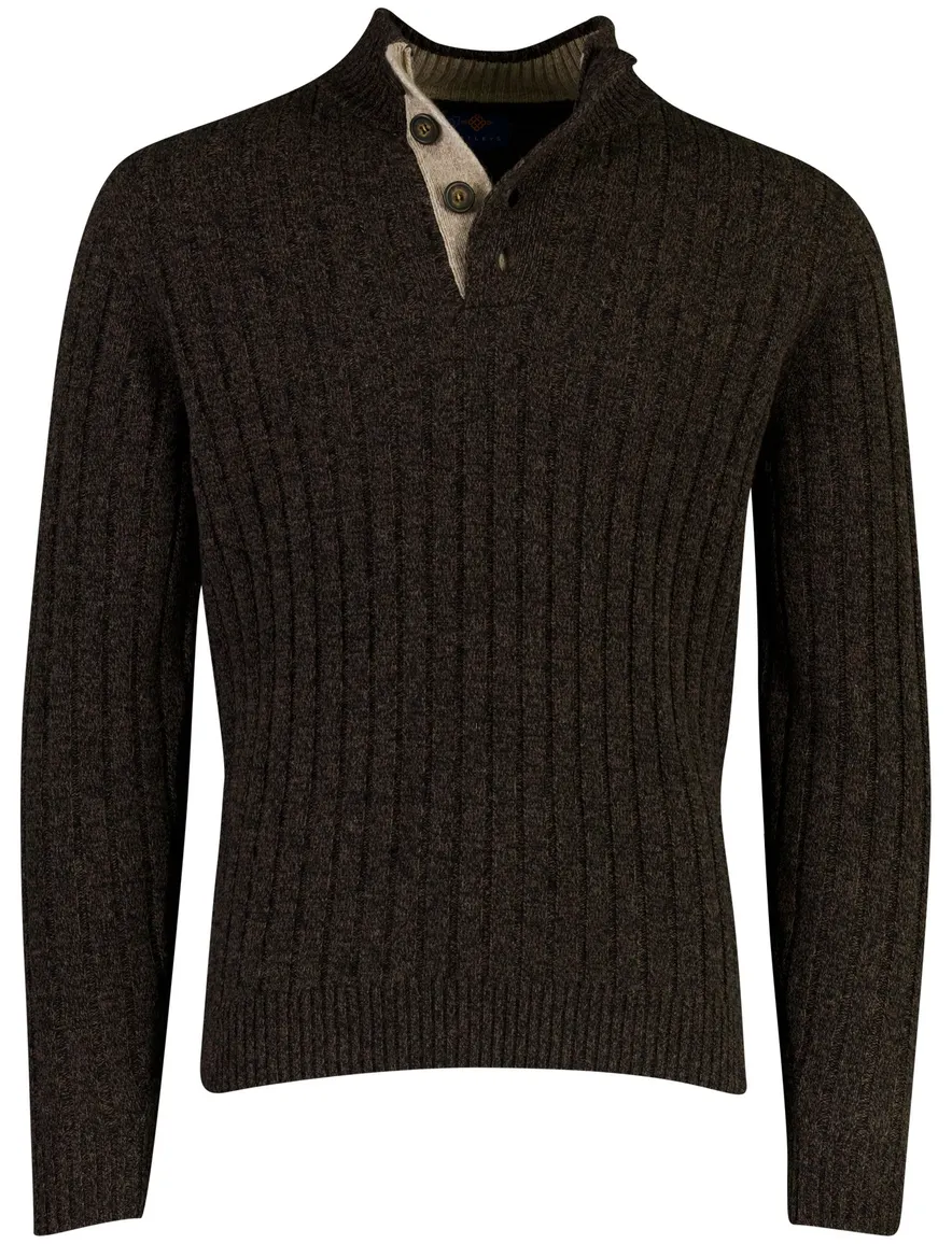 Baileys trui half zip bruin gemeleerd gebreid