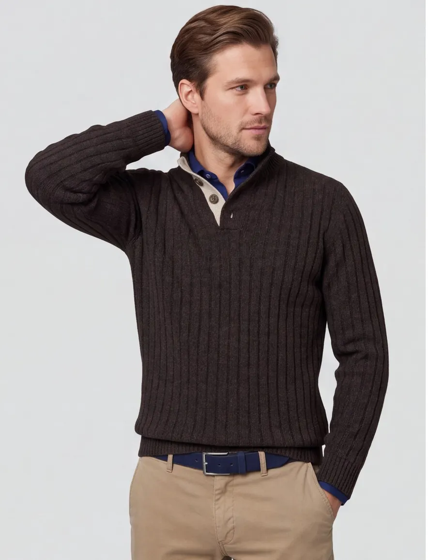 Baileys trui half zip bruin gemeleerd gebreid