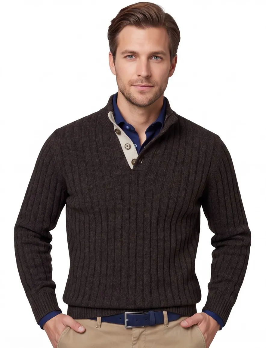 Baileys trui half zip bruin gemeleerd gebreid
