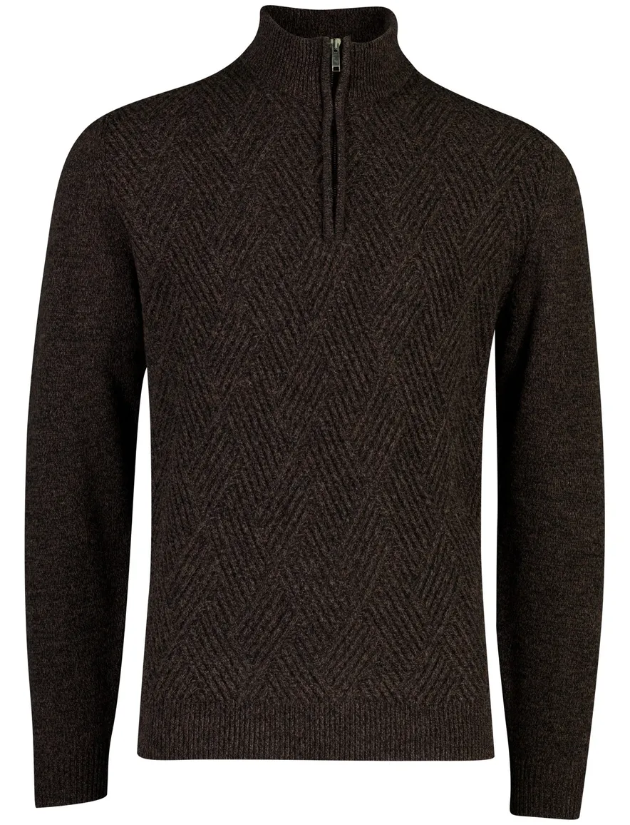 Baileys trui half zip bruin gemeleerd grof gebreid