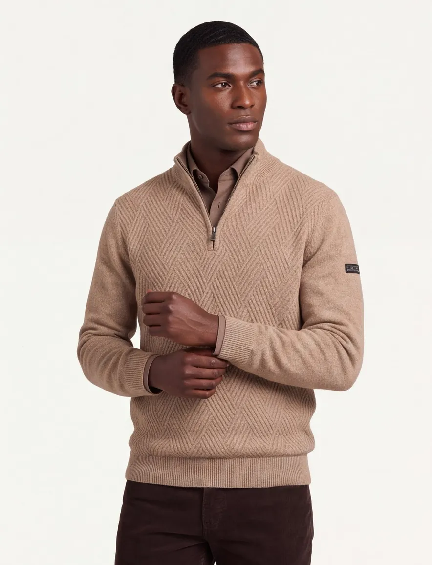 Baileys half zip trui beige lamswol