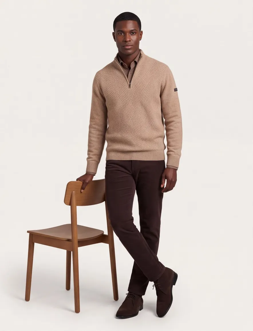 Baileys half zip trui beige lamswol