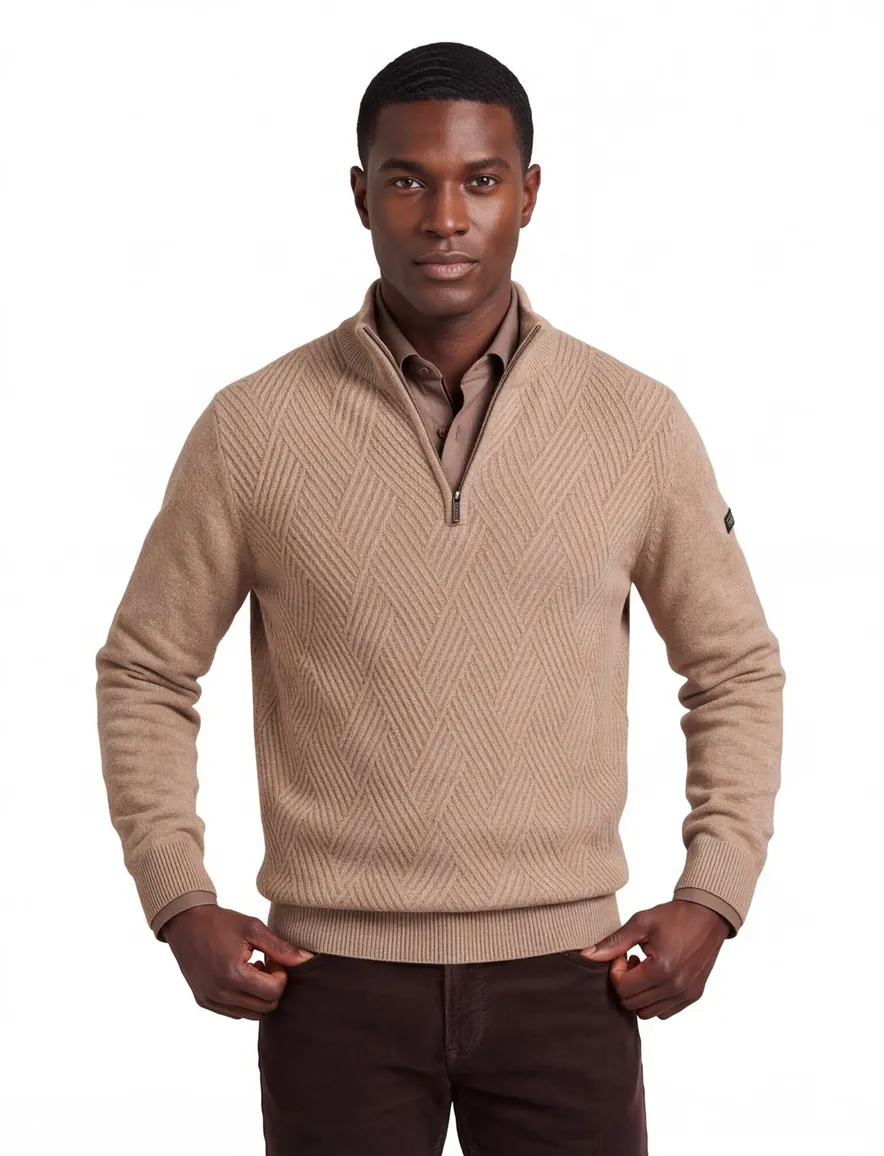Baileys half zip trui beige lamswol