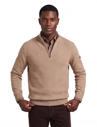 Baileys Trui Baileys beige half zip lamswol