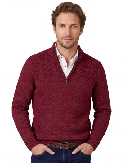 Baileys Baileys half zip trui rood gemeleerd