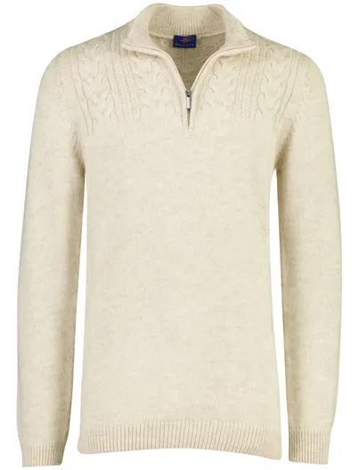 Baileys Baileys trui half zip beige gemeleerd grof gebreid