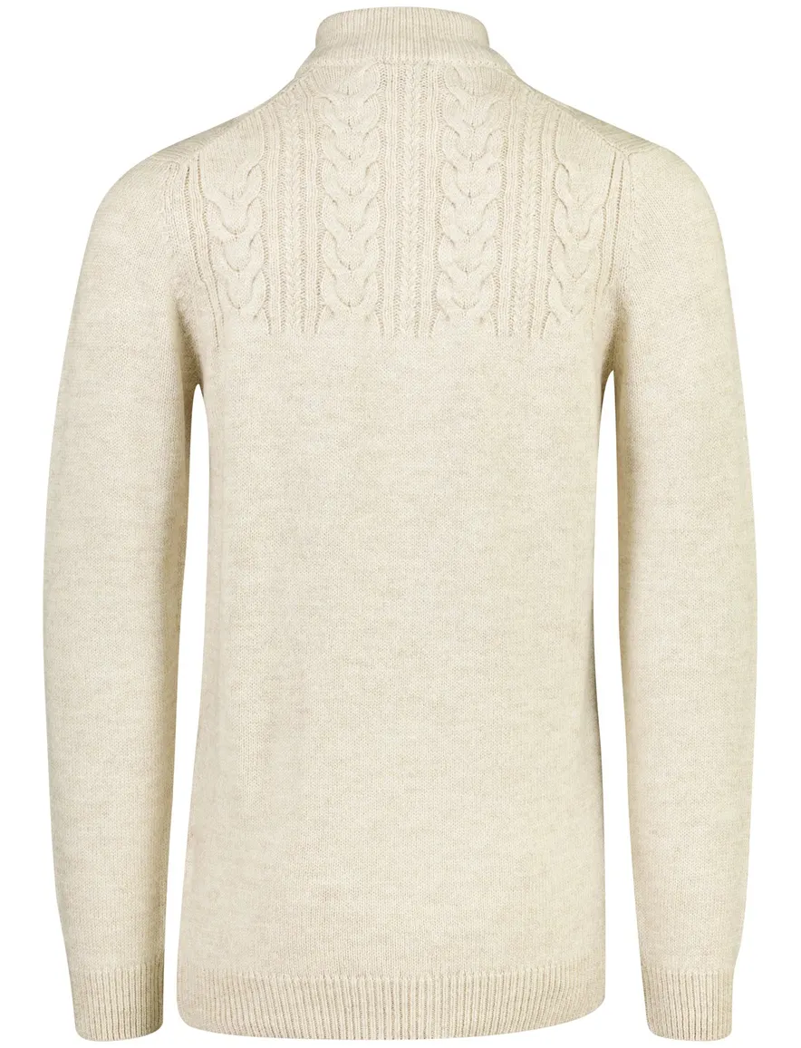 Baileys trui half zip beige gemeleerd grof gebreid