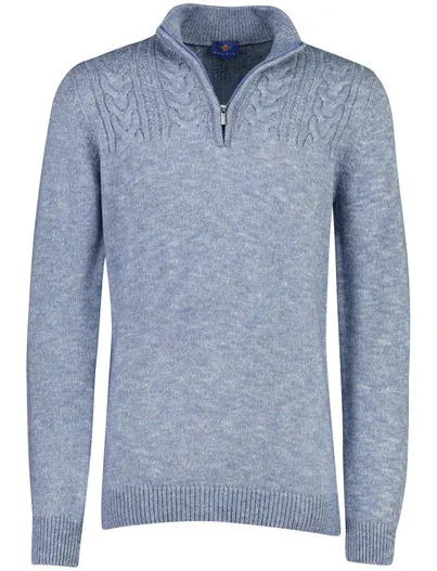 Baileys Trui Baileys lichtblauw half zip grof gebreid