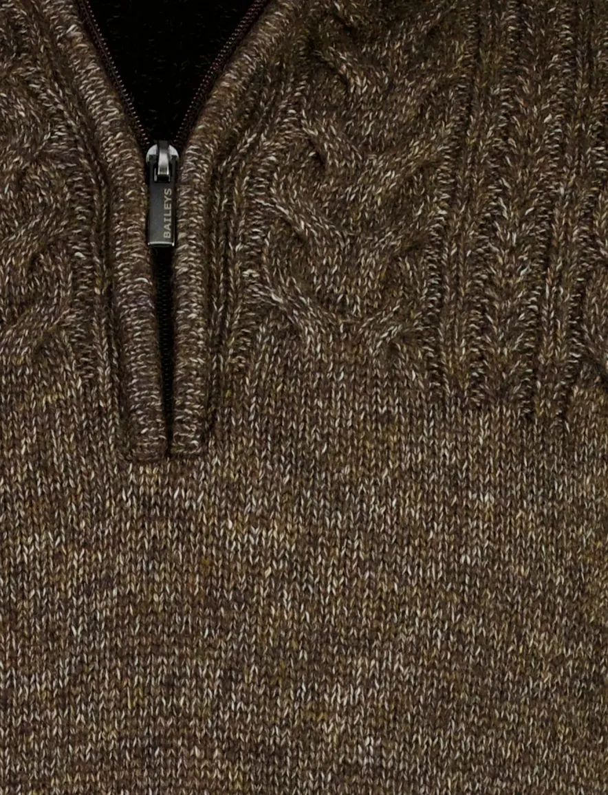 Baileys half zip trui bruin gemeleerd grof gebreid