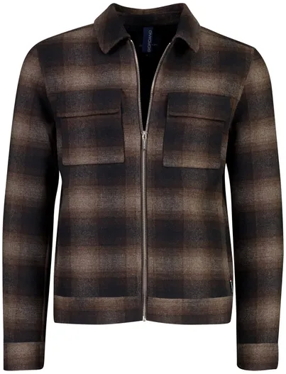 Giordano Giordano overshirt bruin geruit met borstzak