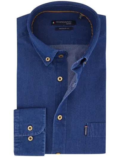 Giordano Giordano overhemd donkerblauw effen