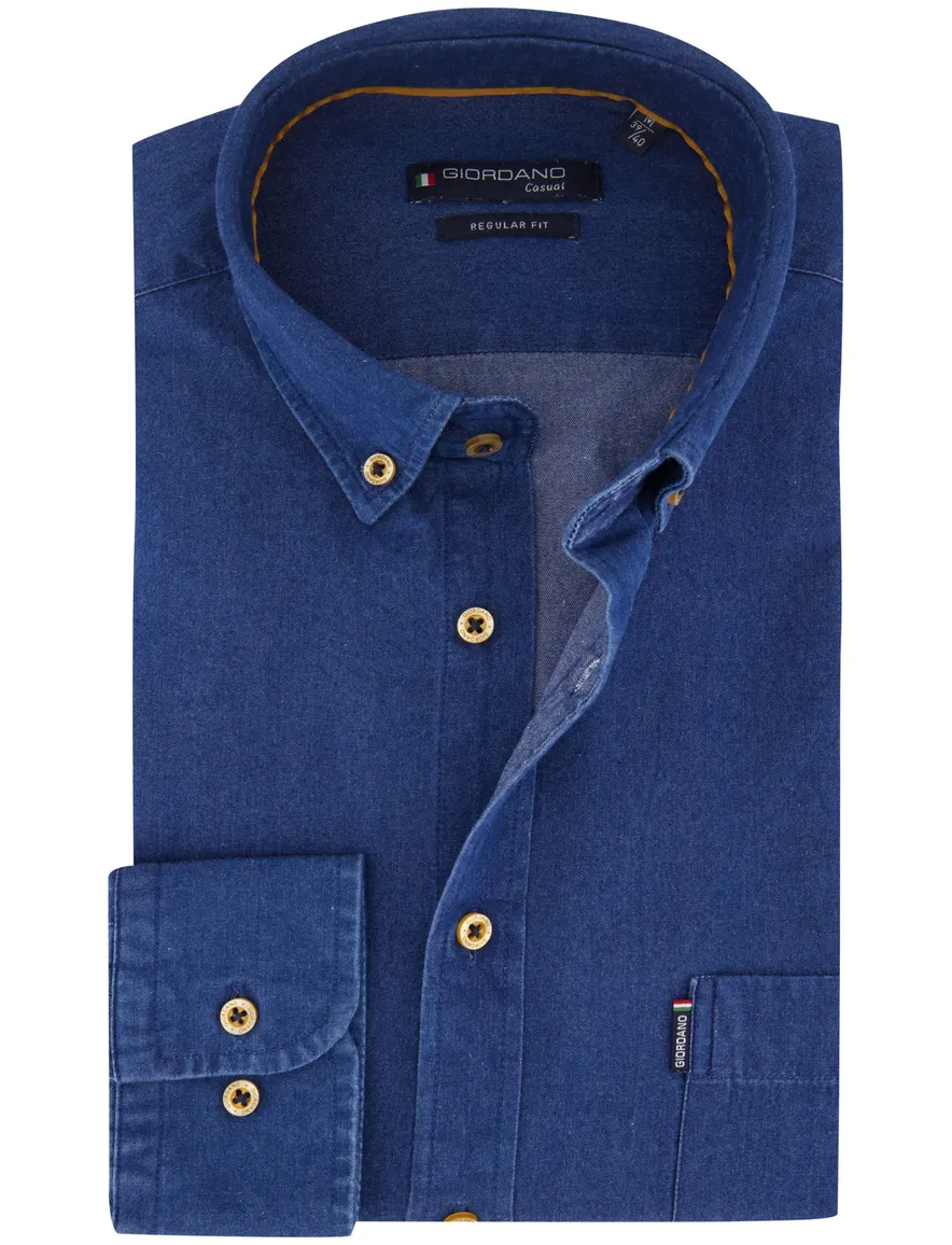 Giordano overhemd donkerblauw effen