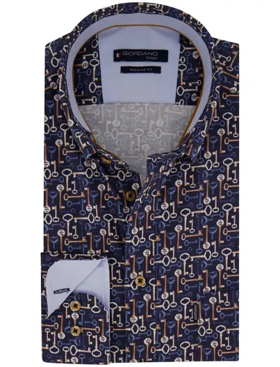 Giordano Giordano overhemd donkerblauw geprint