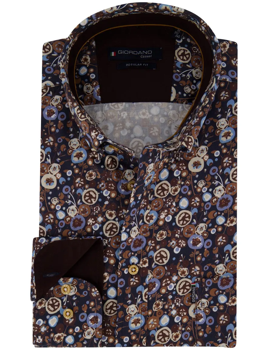 Giordano overhemd donkerblauw met print