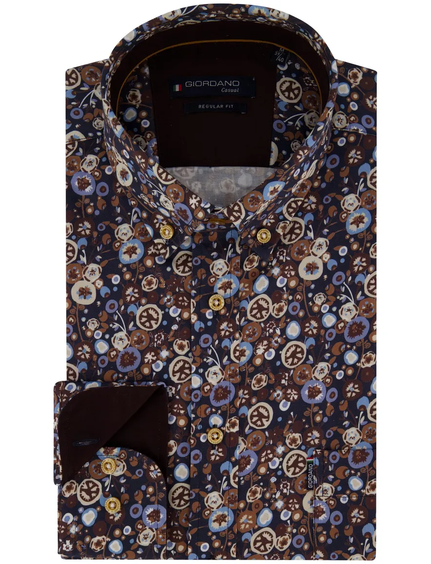 Giordano overhemd donkerblauw met print