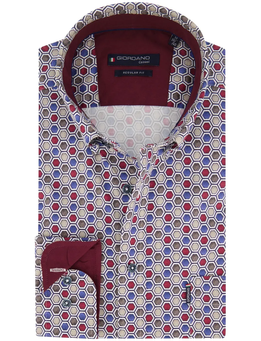 Overhemd Giordano bordeaux geprint lange mouw