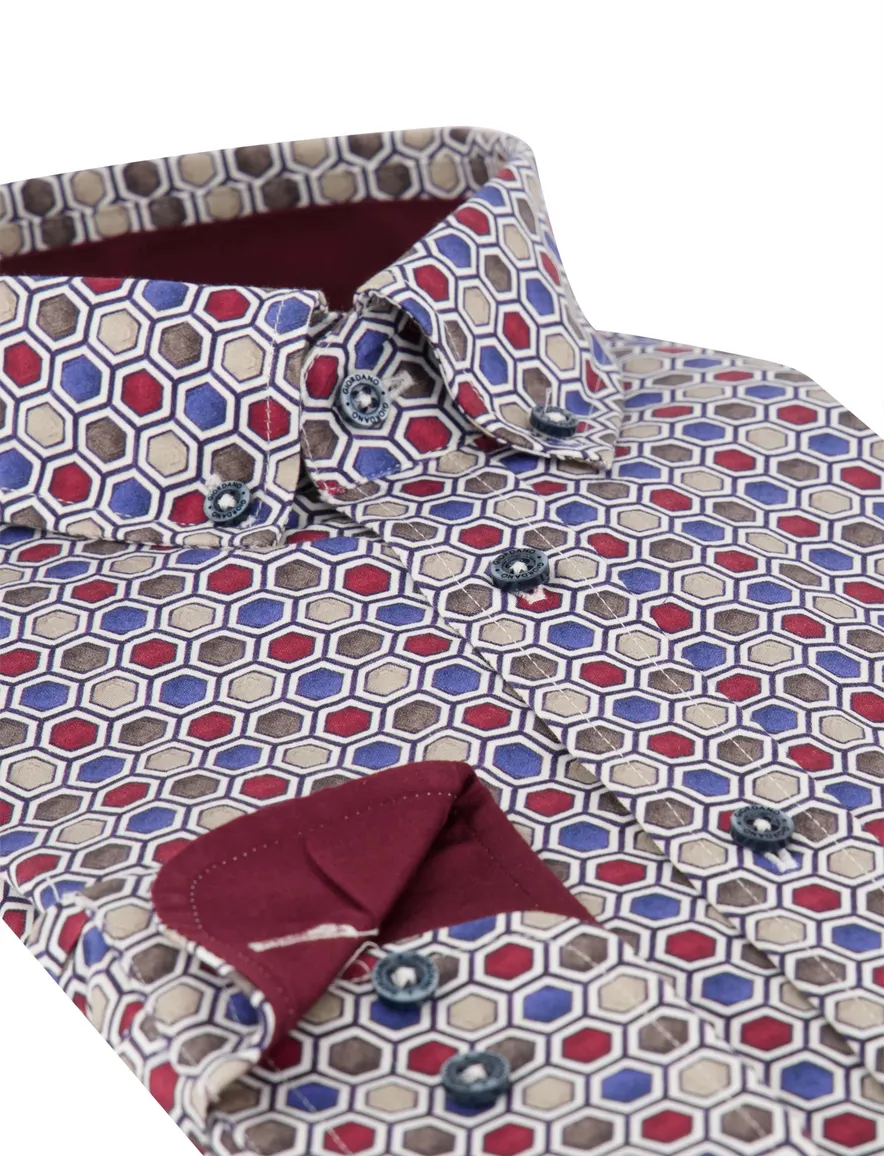 Giordano overhemd bordeaux geprint button-down boord