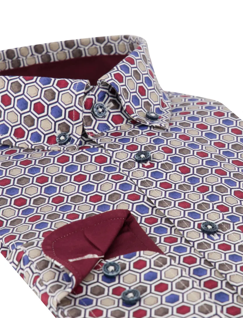 Overhemd Giordano bordeaux geprint lange mouw