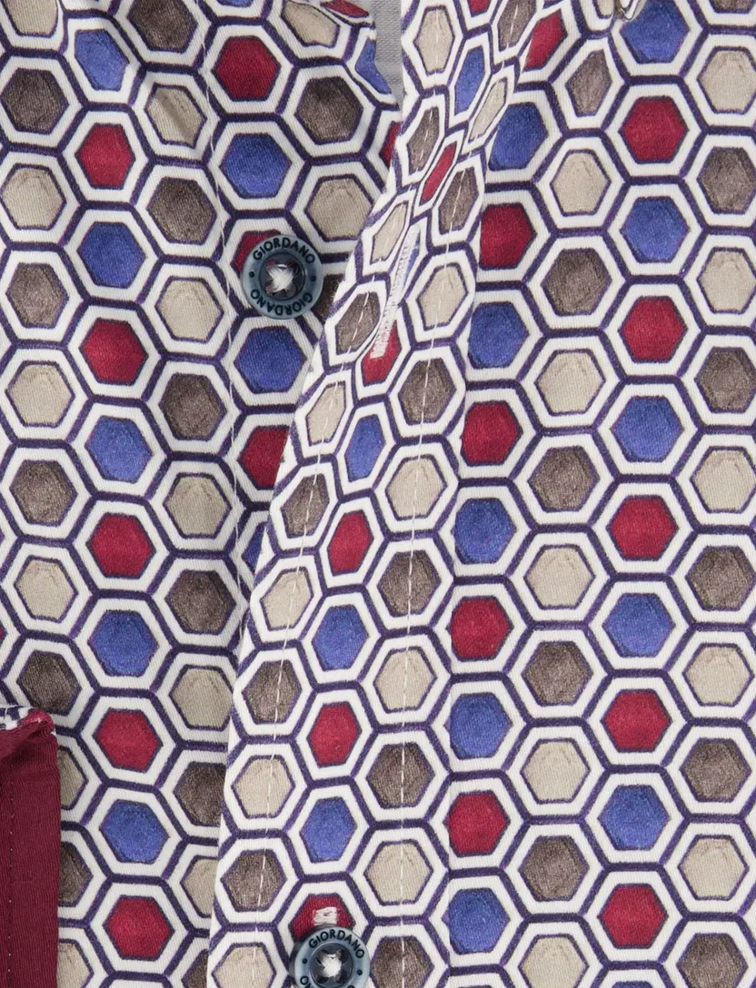 Overhemd Giordano bordeaux geprint lange mouw
