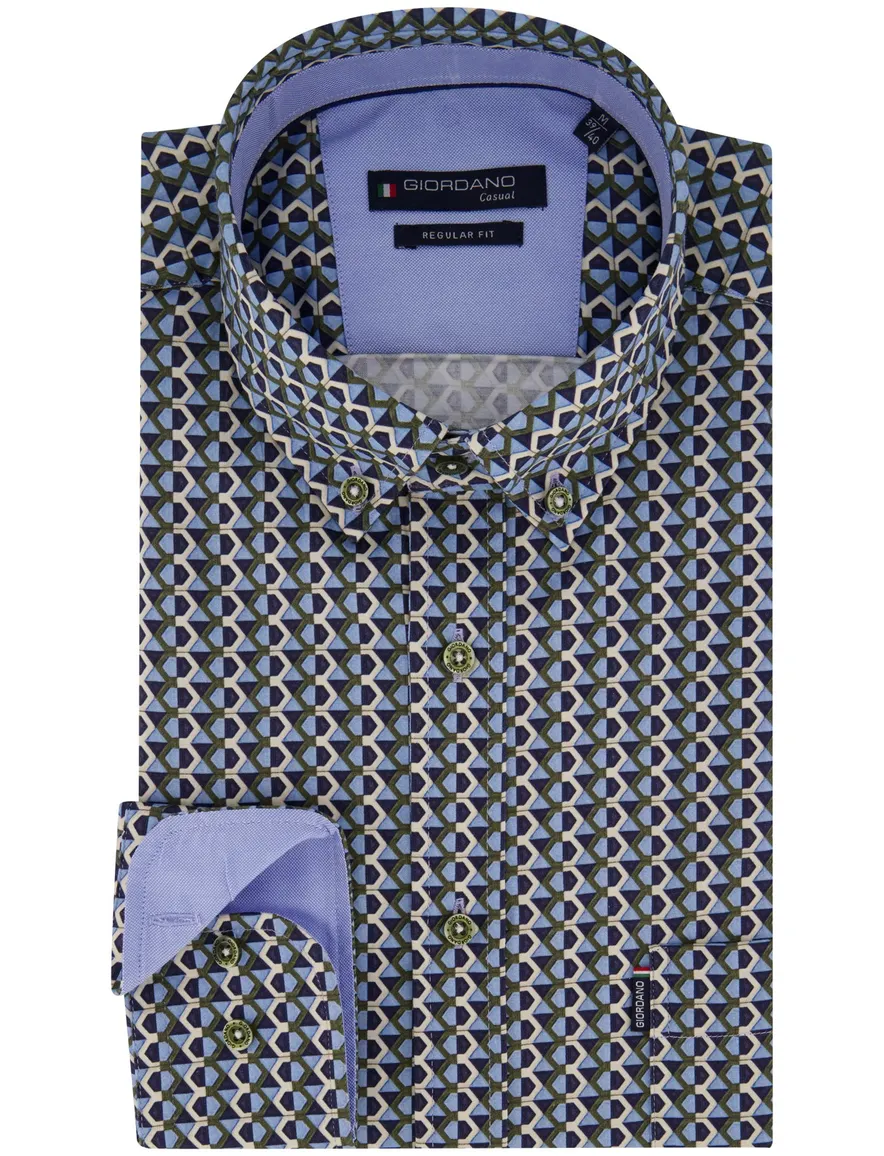Giordano overhemd blauw geprint