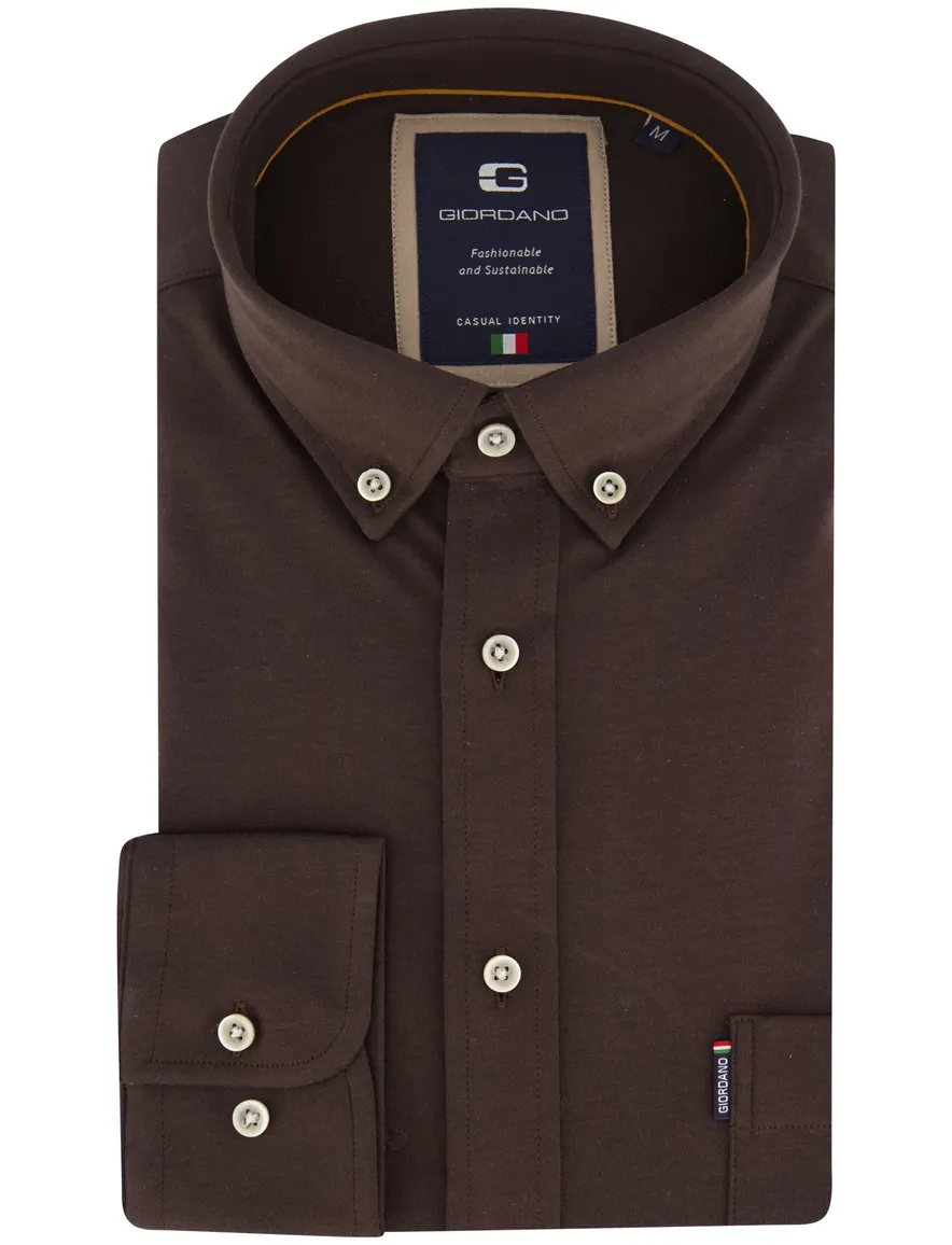 Giordano overhemd bruin jersey