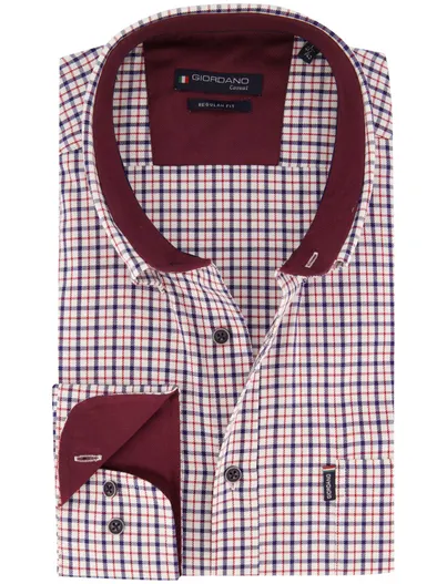 Giordano Overhemden Giordano wit geruit wijde fit