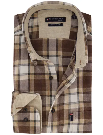 Giordano Giordano overhemden bruin geruit wijde fit
