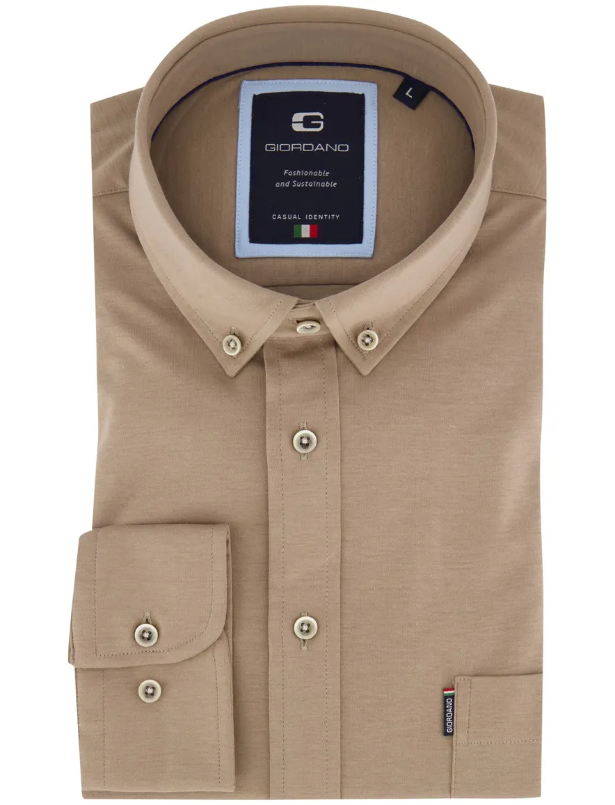 Giordano overhemd camel jersey