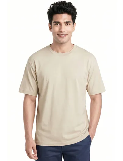 Alan Red T-shirt Alan Red beige ronde hals wijde fit