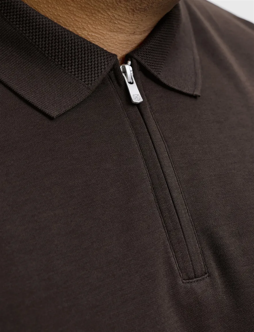 Jack & Jones Regular Fit half zip trui bruin