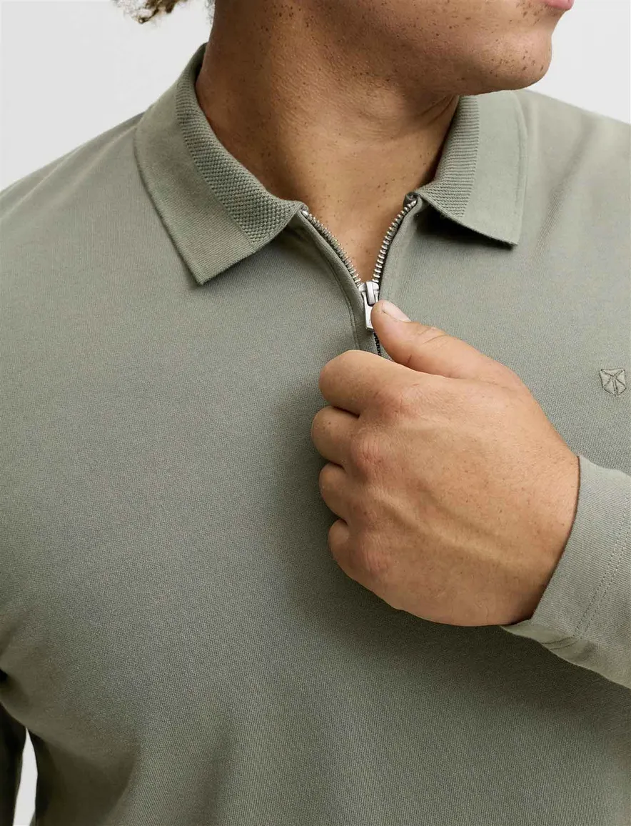 Jack & Jones Regular Fit half zip trui olijfgroen