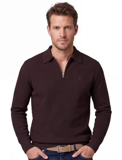 Aeden Aeden Sabel sweater half zip bruin