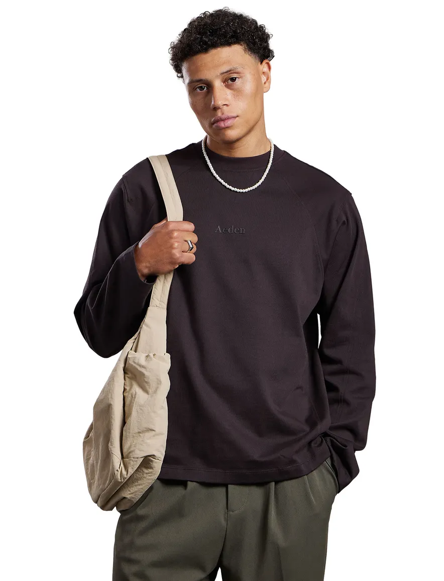 Aeden T-shirt lange mouw ronde hals bruin