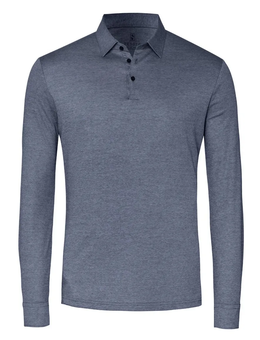 Desoto poloshirt gemêleerd blauw piqué