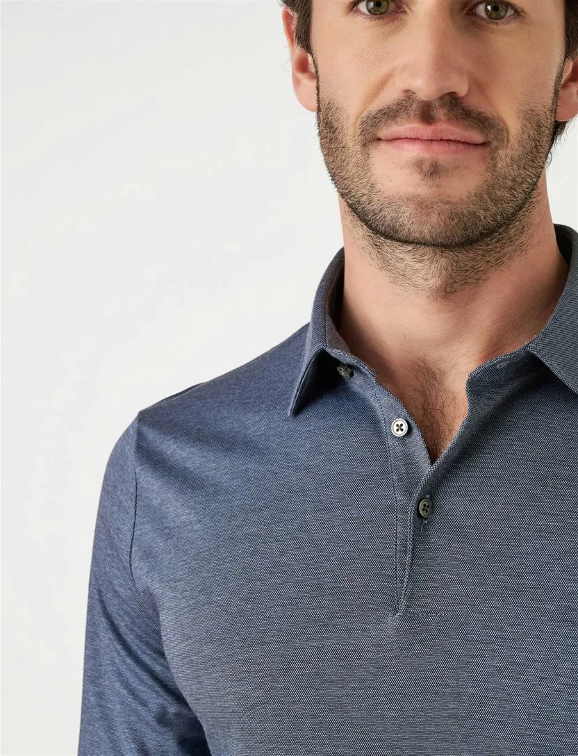 Poloshirt Desoto blauw gemêleerd piqué slim fit