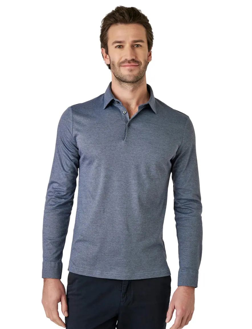Desoto poloshirt gemêleerd blauw piqué