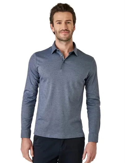 Desoto Poloshirt Desoto blauw gemêleerd piqué slim fit