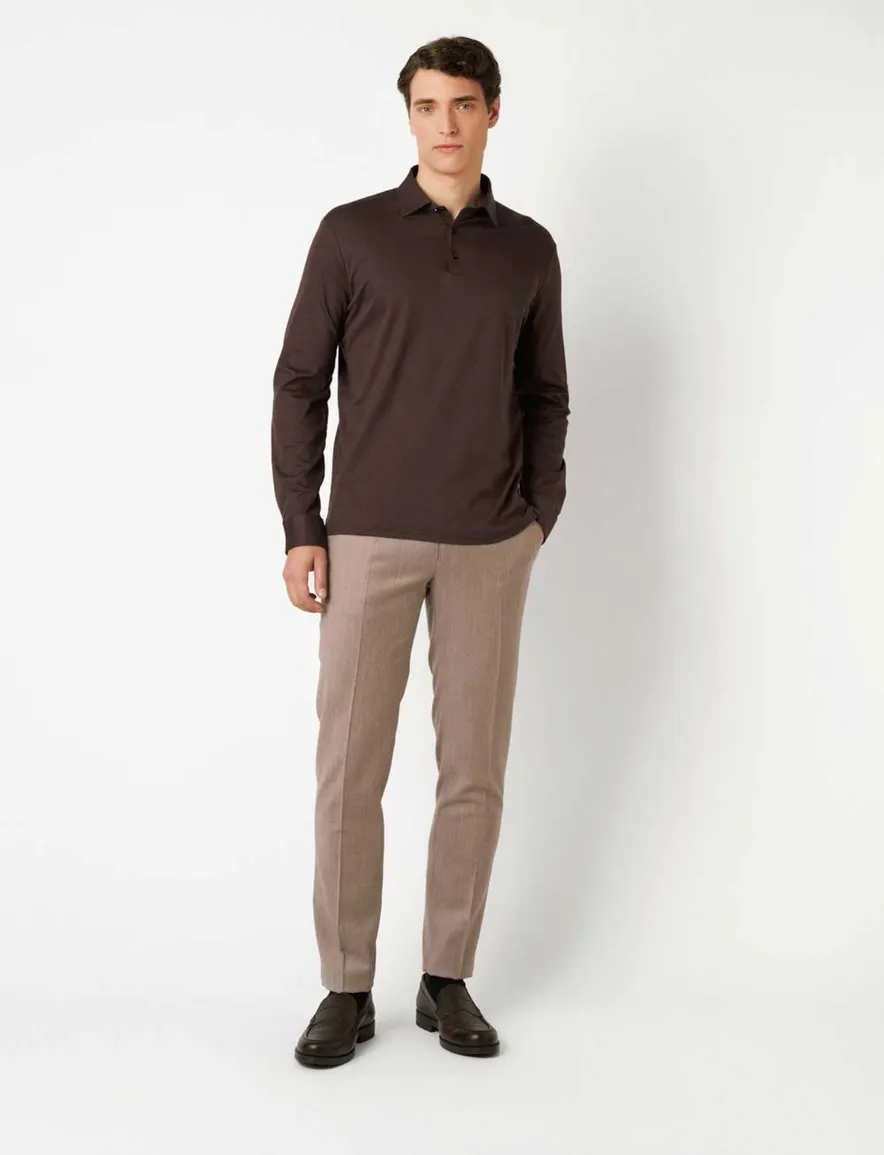 Desoto Regular Fit poloshirt lange mouw bruin