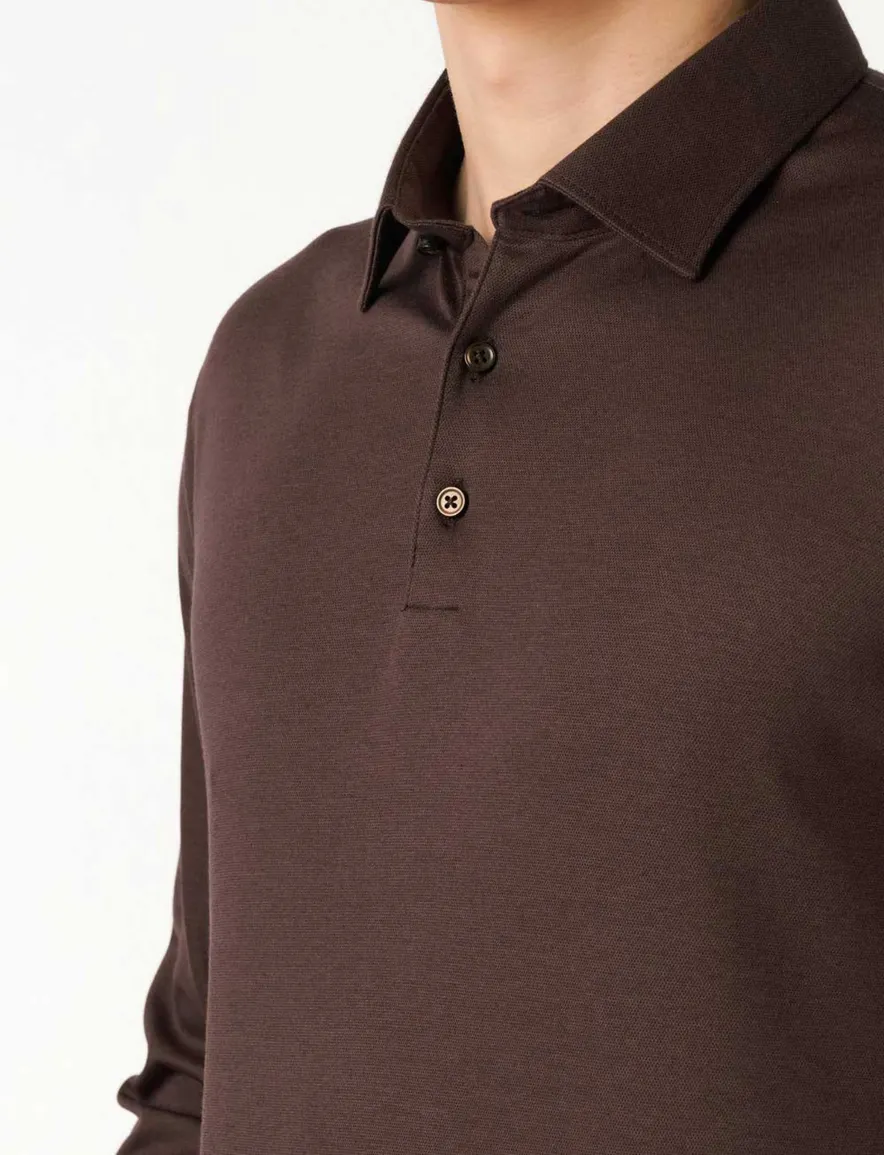 Desoto Regular Fit poloshirt lange mouw bruin