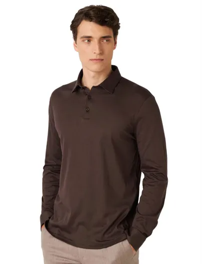 Desoto Poloshirt Desoto Regular Fit bruin lange mouw