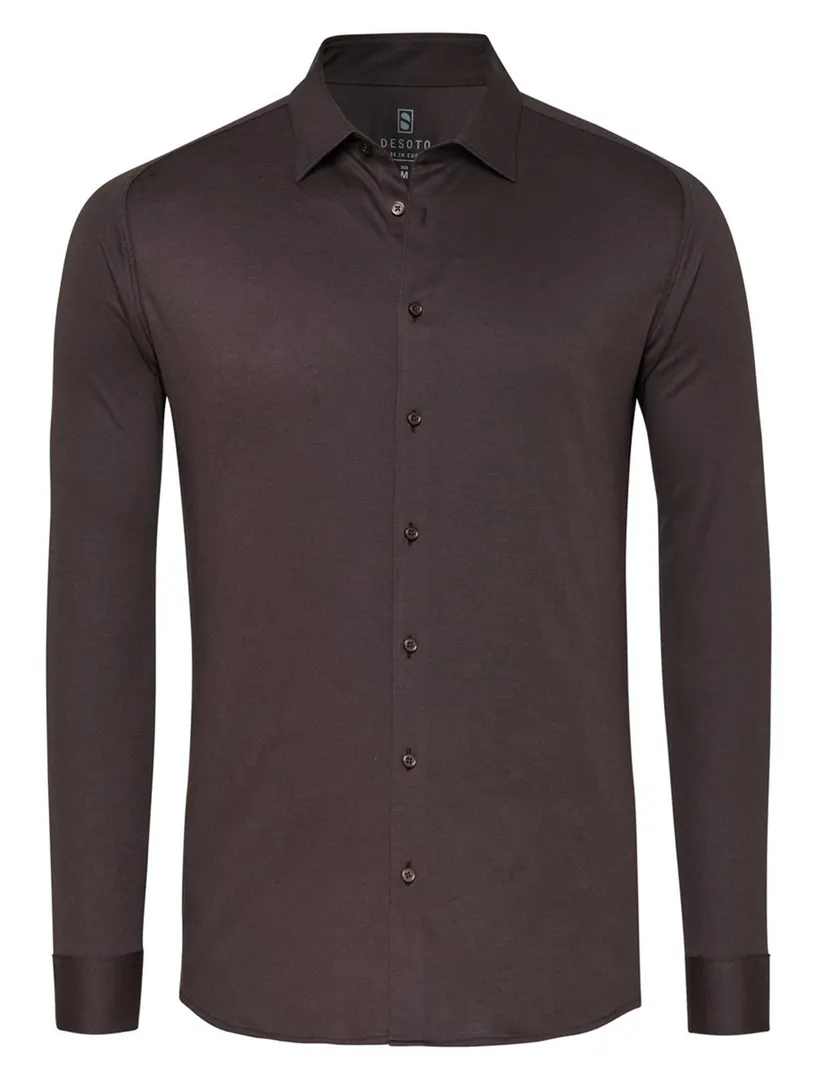 Desoto overhemden bruin pique slim fit