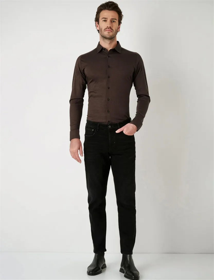 Desoto overhemden bruin pique slim fit