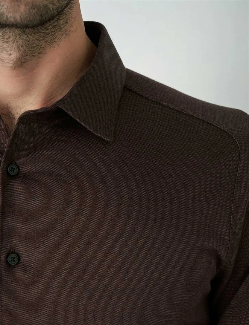 Desoto overhemden bruin pique slim fit