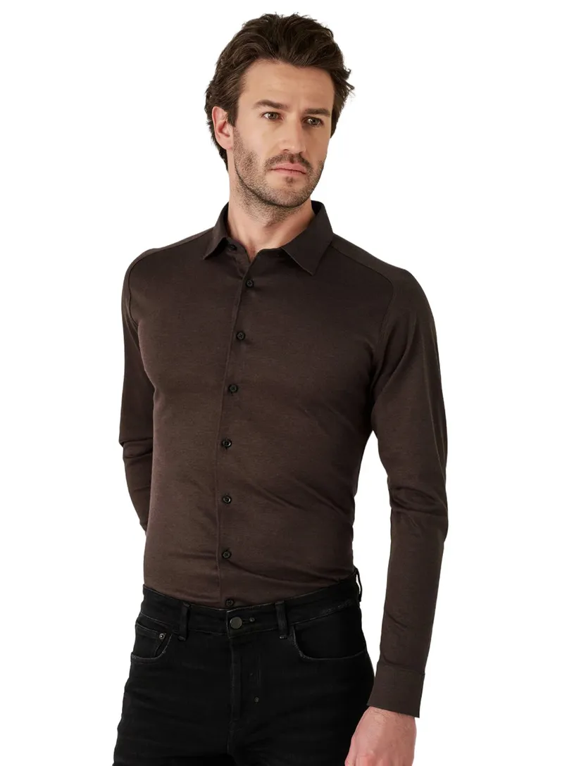Desoto overhemden bruin pique slim fit