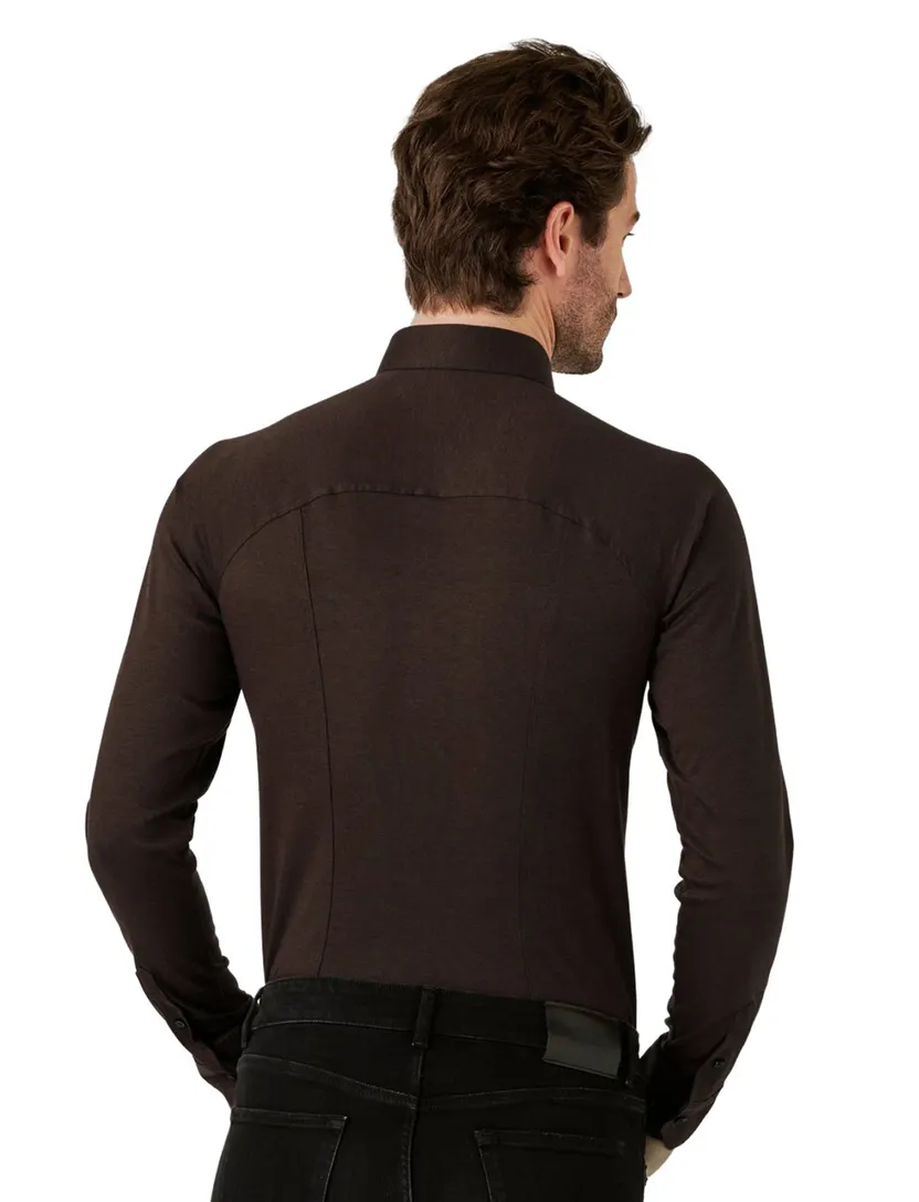 Desoto overhemden bruin pique slim fit