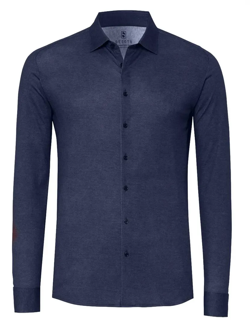 Overhemden Desoto donkerblauw slim fit katoen