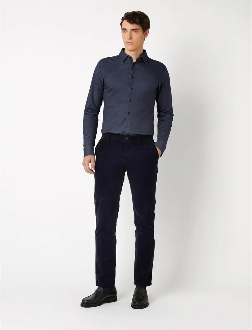 Overhemden Desoto donkerblauw slim fit katoen
